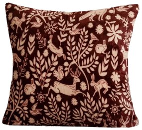 Mikroplyšová obliečka na vankúšik FOREST ANIMALS 45x45 cm, vínový
