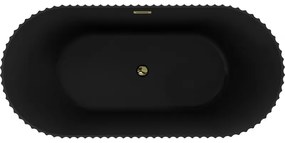 Mexen Paola, voľne stojaca vaňa, drážkovaná, 170 x 80 cm, čierna matná, zlatý lesklý prepad, 52721708071-50