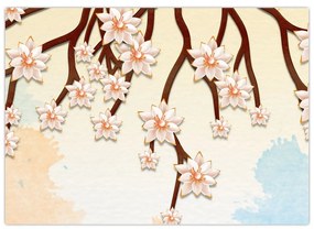 Sklenený obraz - Kvety na vetvách, farebné (70x50 cm)
