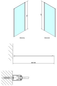 Polysan, DEEP sprchová bočná stena 900 x 1500 mm, číre sklo, MD3315