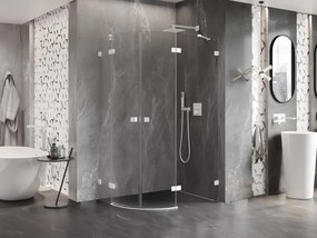 Mexen Lunar, pravý polkruhový sprchový kút 100 x 90 cm, 8mm číre sklo, biely profil, 833-100P-090L-20-00