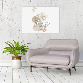 Obraz - Béžové kvety s motýľom N⁰1 (70x50 cm)