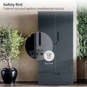 Modulárna kovová multifunkčná skriňa so zásuvkou antracitová MEGAN 1850 x 900 x 400 mm