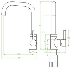 Laveo Lena, vysoká drezová batéria h-302, chrómová, LAV-BKU_065D