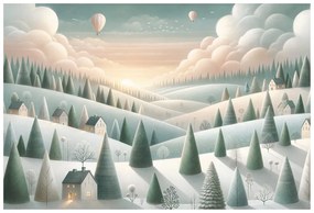 Samolepiaca tapeta zimná krajina s balónmi