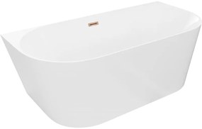 Mexen Oval Slim, voľne stojaca vaňa ku stene 170 x 80 cm, biela lesklá, ružové zlato prepad, 52661708000-60