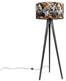 Stojaca lampa trojnožka čierna s kvetinovým tienidlom 50 cm - Tripod Classic