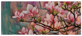 Obraz - Olejomaľba, Rozkvitnutá sakura (120x50 cm)