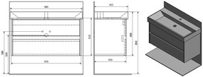 Sapho Sapho, NIRONA umývadlová skrinka 95x51,5x43cm, dub Mocca (NR101), NR100-1212