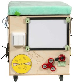 KIK Detský edukačný manipulačný puf so sedadlom na kolieskach 31×31×40,5 cm