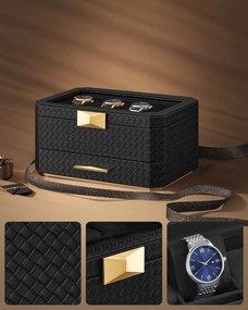 Songmics Box na hodinky Watch, 27,3x14,5x19,5 cm, čierna/zlatá