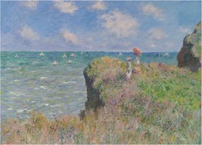 Sklenený obraz - Claude Monet, Cliff Walk at Pourville, reprodukcia (70x50 cm)