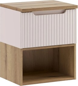 Závěsná skříňka pod umyvadlo Nova Cashmere s deskou a regálem 50 cm kašmírová/dub coast evoke