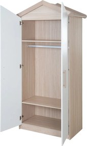Detská šatníková skriňa v bielej a prírodnej farbe v dekore duba 96x190x50 cm Cabane – Roba
