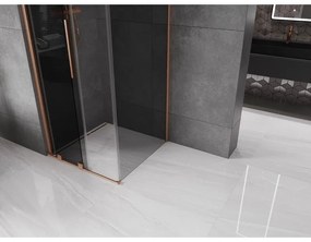 Mexen Velar, sprchový kút s posuvnými dverami 90 x 90 cm, 8mm šedé sklo, medená matná, 871-090-090-41-65