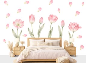 Kvety tulipány textilní prelepiteľná samolepiaca dekorácia na stenu hárok 46 x 33 cm