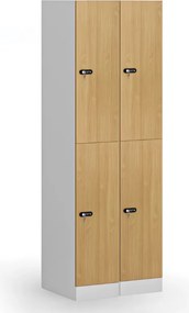 Šatníková skrinka S1 s úložnými boxmi, 2 boxy, 1850 x 300 x 500 mm, mechanický kódový zámok, laminované dvere, buk