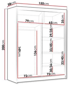 Šatníková skriňa s posuvnými dverami Hyzron IV 150 (biela + zlatá) . Vlastná spoľahlivá doprava až k Vám domov. 1105728