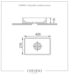 Cerano Lorena, umývadlo na dosku 42x27x11 cm, biela, CER-CER-403347