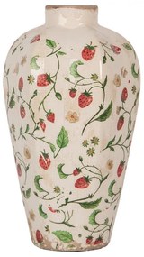 Béžová keramická váza s jahôdkami Wild Strawberries S - Ø 17*29 cm