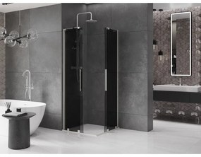 Mexen Velar L Duo, sprchový kút s posuvnými dverami 100 x 100 cm, 8mm šedé sklo, brúsená oceľ, 871-100-100-02-43-97