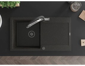 Mexen Leo, 1-komorový granitový drez 900x500x190 mm a drezová batéria Duo, čierna-zlatá metalíza, 6501-75-671701-07-B