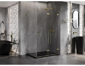 Mexen Lunar-F, 1-krídlový sprchový kút so skladacími dverami, pravý, 90 x 80 cm, 8mm číre sklo, zlatý lesklý profil, 836-090-080-50-00-P