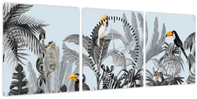 Obraz zvierat v tropickom lese (s hodinami) (90x30 cm)