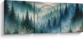 Obraz - Lesná krajina s hmlou (s hodinami) (90x30 cm)
