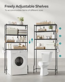 Kovový stojan, 4 úrovňový úložný priestor nad toaletu, čierny