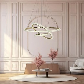 Křišťálový závěsný LED lustr G036-CP zlatý/neutrální bílá