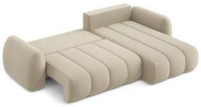 Svetlohnedá rozkladacia/s úložným priestorom rohová pohovka z textílie buklé (pravý roh/s leňoškou) Pele – Makamii