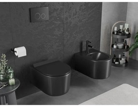 Mexen Sofia, závesná WC misa 490x360x355 mm, Rimless Tornádo + WC sedadlo z duroplastu, čierna matná, 30540185T