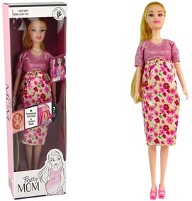 Lean Toys Tehotná bábika v kvietkovaných šatách