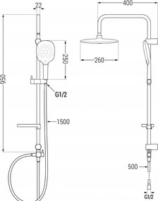 Mexen sprchový set X22 s hornou hlavicou 26x24cm, čierna, 798222291-70