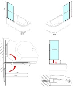 Polysan, RIONI pneumatická vaňová zástena 710 mm, strieborny rám, číre sklo, 72915