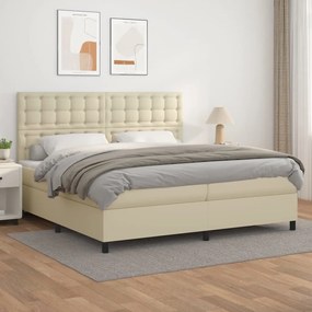 Boxspring posteľ s matracom krémová 200x200 cm umelá koža 3142865