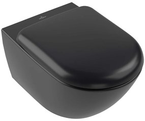 VILLEROY &amp; BOCH Antao závesné WC s TwistFlush, s hlbokým splachovaním bez vnútorného okraja, 370 x 560 mm, Pure Black, s povrchom CeramicPlus, 4674T0R7