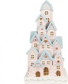 Ružovo-modrá svietiaca dekorácia perníkové domčeky Gingerbread House - 13*13*26 cm