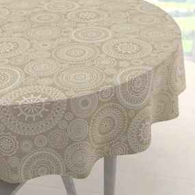Biante Dekoračný okrúhly obrus Leona LN-170 Biele mandaly na režnom Ø 130 cm