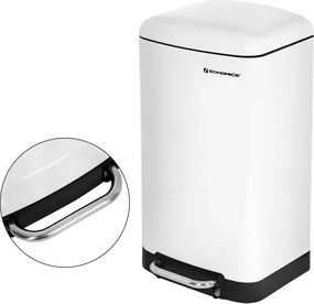 Odpadkový kôš pedálový s vekom, 30 L, oceľový, mäkké zatváranie, biely