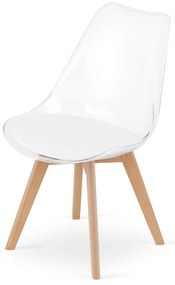 Jedálenský set 1 + 4, biely stôl ADRIA 120x80 cm + transparentné stoličky BALI MARK s bukovými nohami