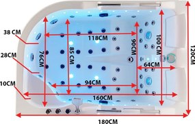 BPS-koupelny Hydromasážna vaňa HYD-NO-VE761L 180x120 ĽAVÁ s ohrevom vody