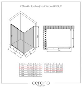 CERANO - Sprchovací kút Varone LINE L/P - čierna matná, grafitové sklo - 100x90 cm - posuvný, CER-CER-8050BD7214