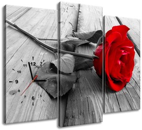 Gario Obraz s hodinami Červená ruža - 3 dielny Veľkosť: 90 x 70 cm