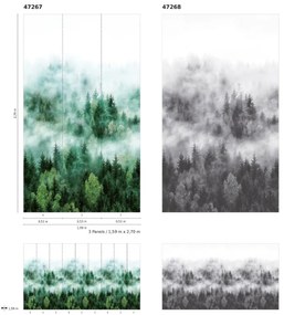 Veľkoplošná umývateľná tapeta LES V MLZE čierno-biela