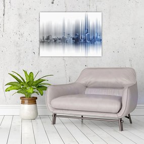 Sklenený obraz - Panoráma mesta, modro-šedé (70x50 cm)