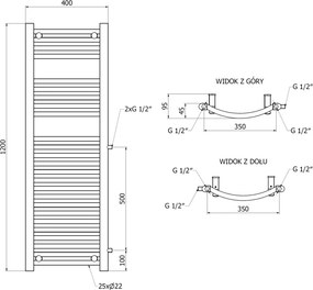 Mexen Ares, vykurovacie teleso 1200 x 400 mm, 442 W, bočné pravé a spodné pripojenie, biela, W102-1200-400-00-20-S