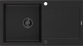 Mexen Leo, drez granitový 900x500x190 mm, 1-komorový, čierna s čiernym sifónom, 6501901010-77-B