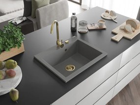 Mexen Elix, 1-komorový granitový drez 600 x 500 mm, sivý, zlatý sifón - 6525601005-71-G